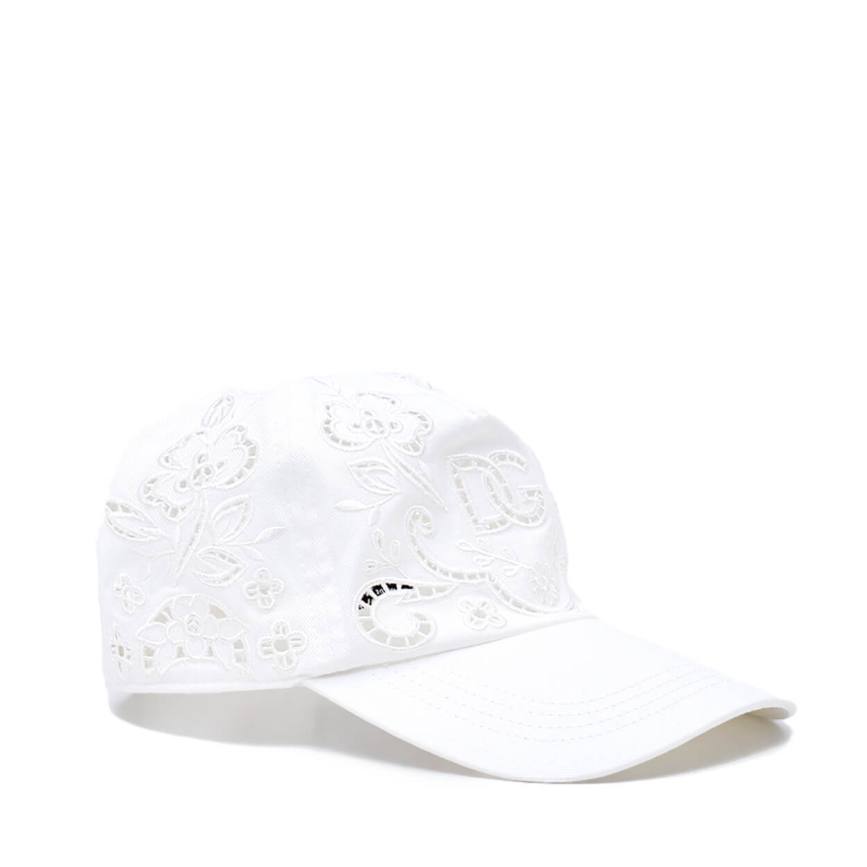 Dolce & Gabbana - Cotton Blend Eyelet Lace Baseball Hat In White Size 58